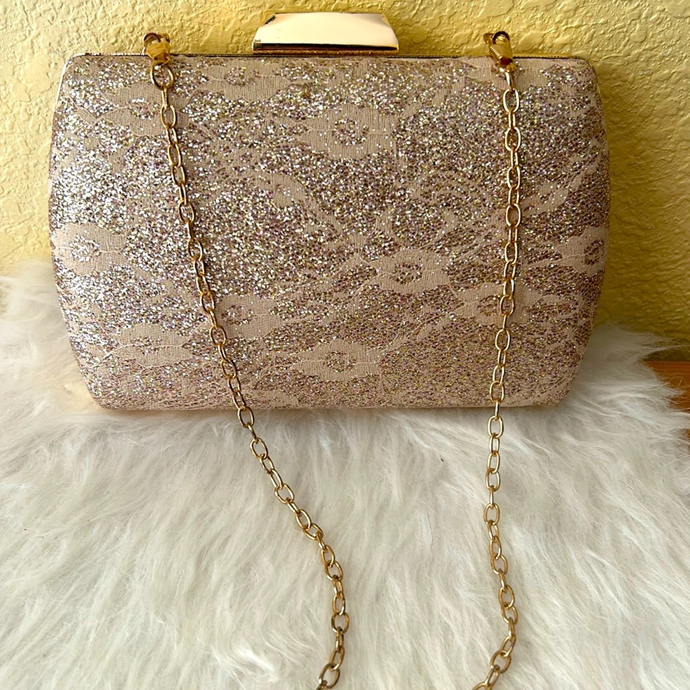 Vintage gold evening shoulder bag | clutch bag, EUC